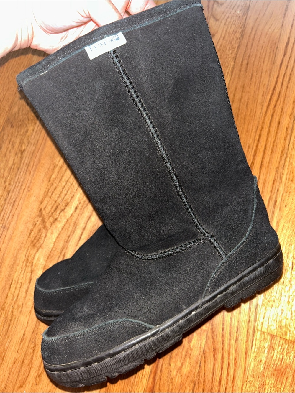 Bearpaw Black Suede & Sheepskin Mid Calf Height Boots size 7W